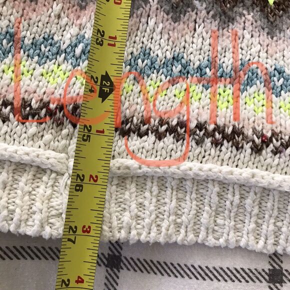 Anthropologie Ivory Fair Isle Chunky Knit Hooded Poncho Sweater XS S - Picture 5 of 8